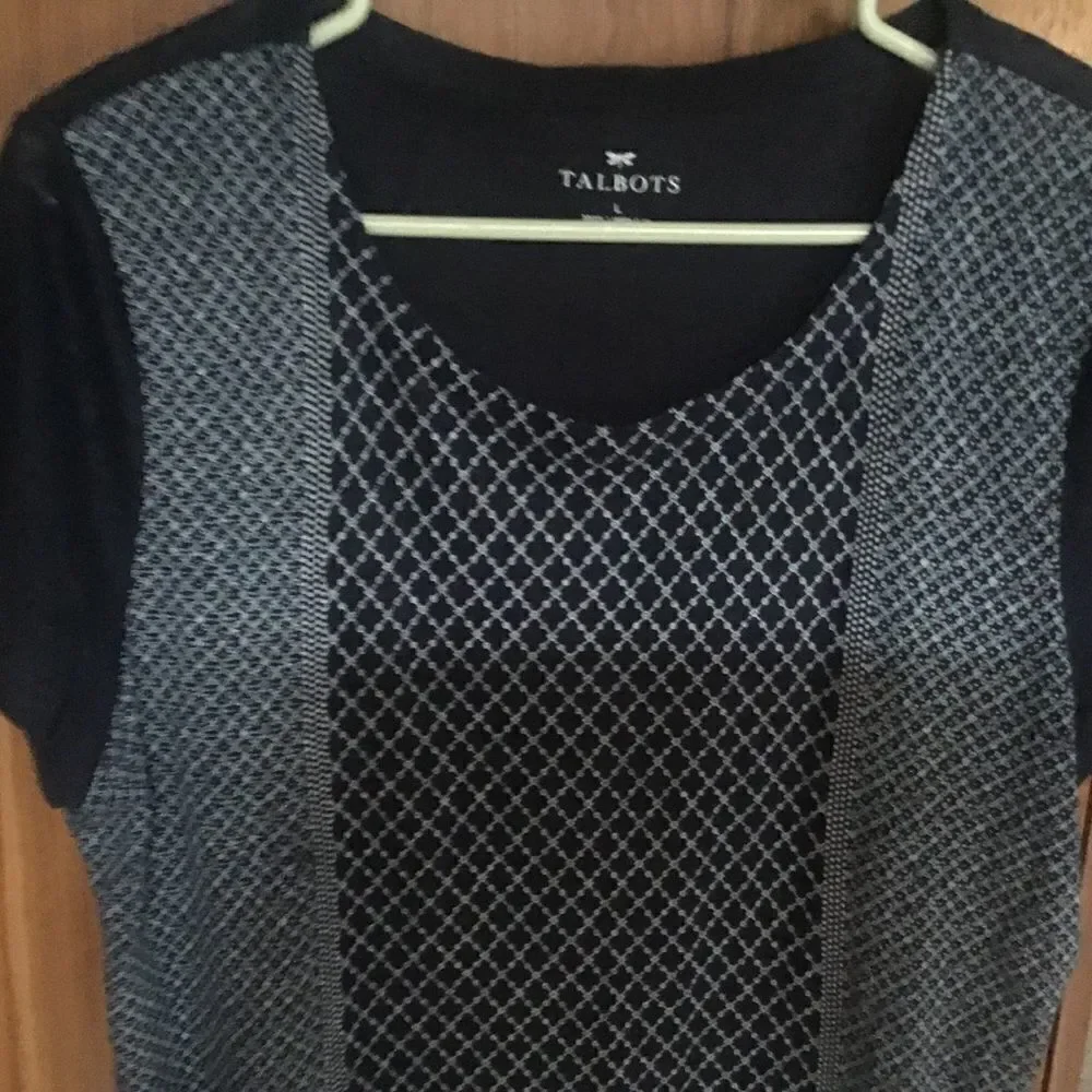 Talbots Women’s Sz L Navy Print Linen Blouse - Picture 5 of 8